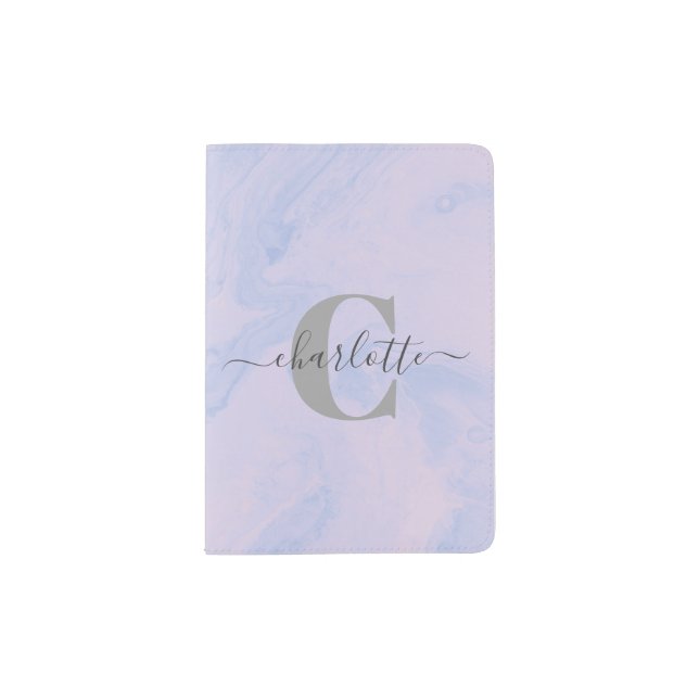 Lilac Lavender Marble Elegant Monogram Name Passport Holder (Front)