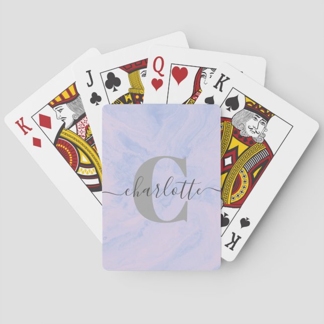 Lilac Lavender Marble Elegant Monogram Name Poker Cards (Back)