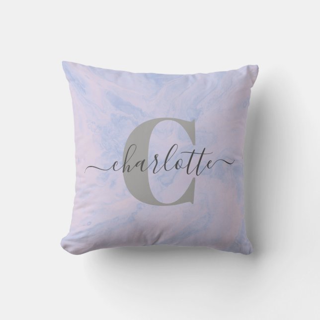 Lilac Lavender Marble Elegant Monogram Name  Throw Pillow (Front)