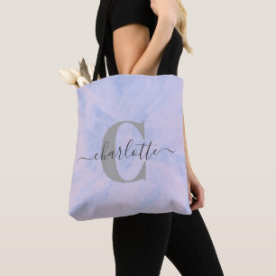 Lilac Lavender Marble Elegant Monogram Name Tote Bag