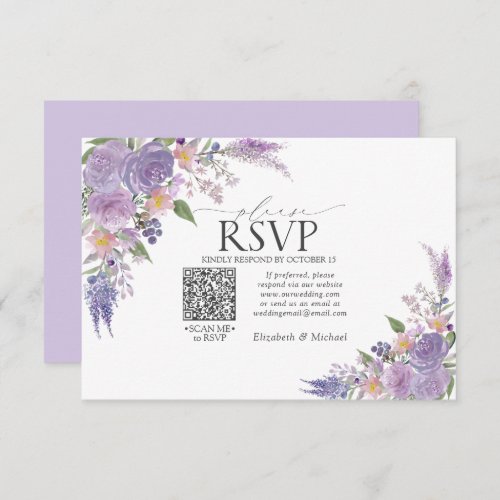 Lilac Lavender Mauve Floral QR Code Wedding RSVP
