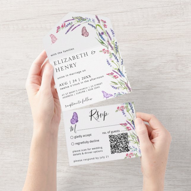 Lilac Lavender Mauve Wedding Qr Code  All In One Invitation (Tearaway)
