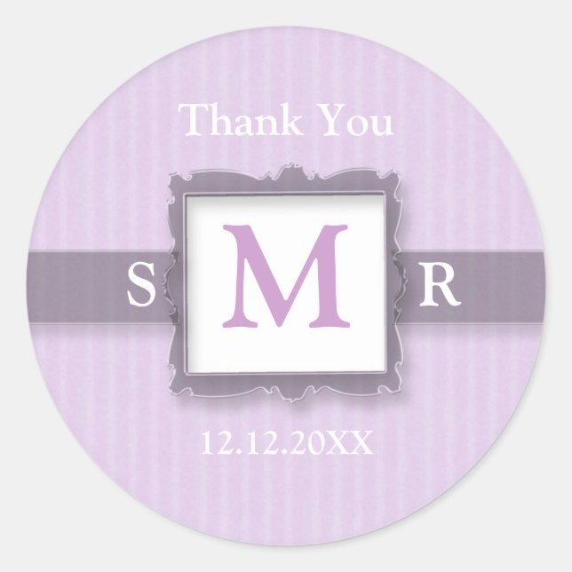 Lilac Lavender Monogram Thank You Favor Classic Round Sticker (Front)