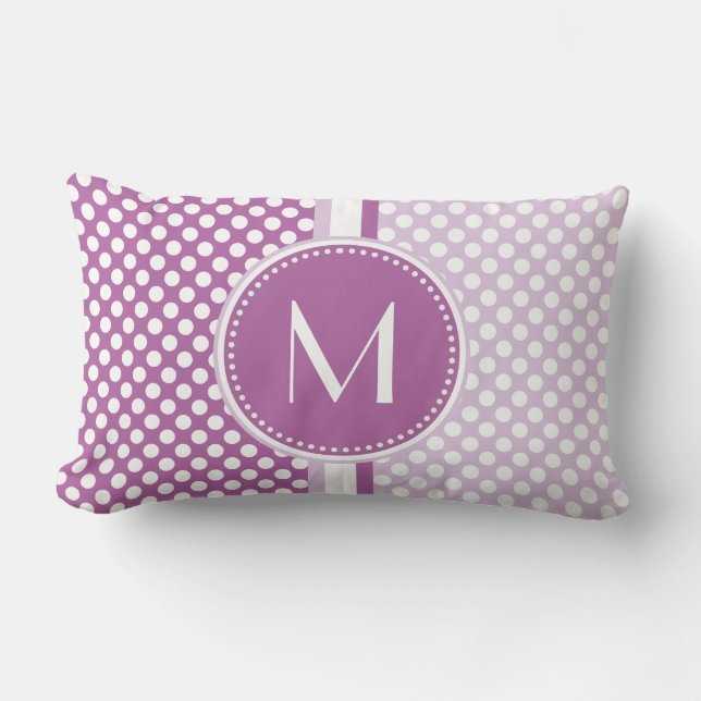 Lilac | Lavender Polka Dots Monogram Lumbar Pillow (Front)