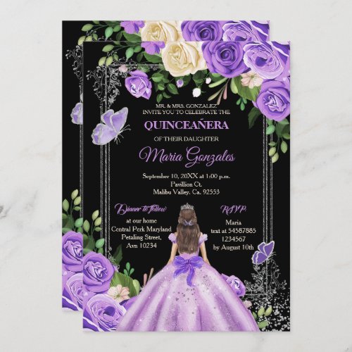 Lilac lavender purple silver colors Quinceanera  Invitation