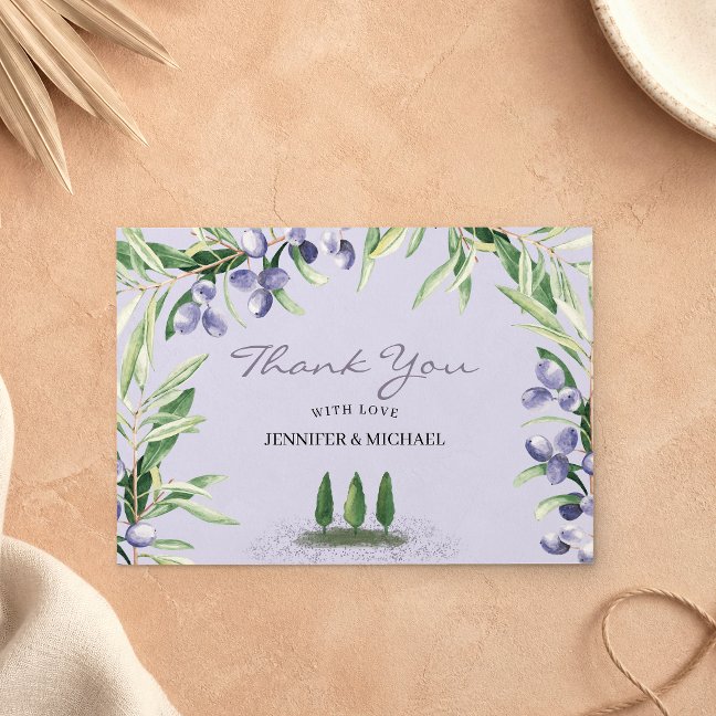 Lilac Lavender Rustic Tree Wedding Thank You Card