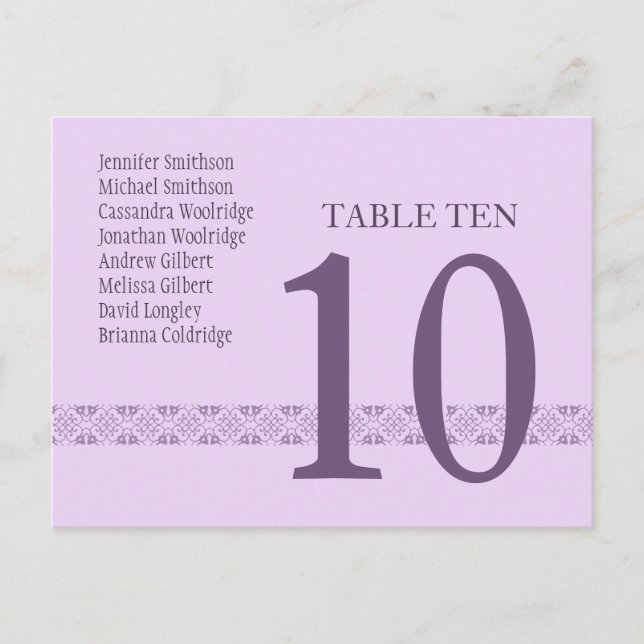 LILAC & LAVENDER Table Number Card Reception (Front)