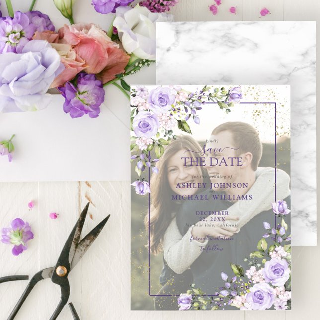 Lilac Lavender Vellum Overlay Photo Save the Date (Creator Uploaded)