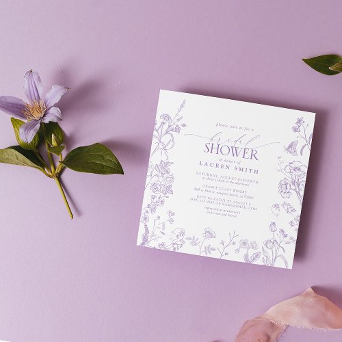 Lilac Lavender Victorian Floral Bridal Shower Invitation