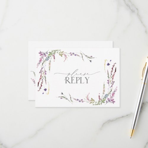 Lilac Lavender Wildflowers Watercolor Wedding RSVP