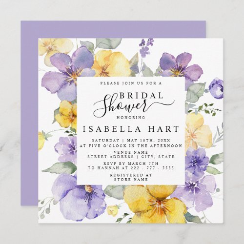 Lilac Lavender Yellow Purple Floral Bridal Shower Invitation