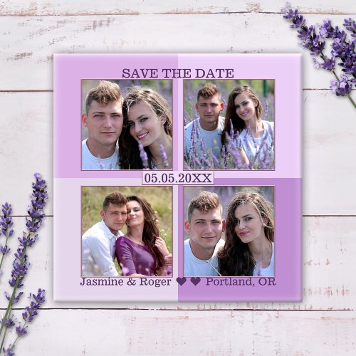 Lilac Lavender Your 4 Photos Save the Date Magnet