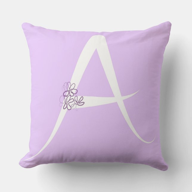 Lilac Letter A Throw Pillow (Front)