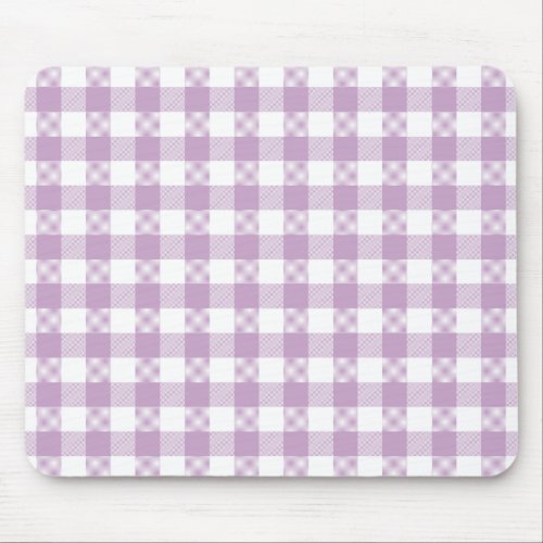 Lilac Light Pale Pastel Purple and White Gingham Mouse Pad