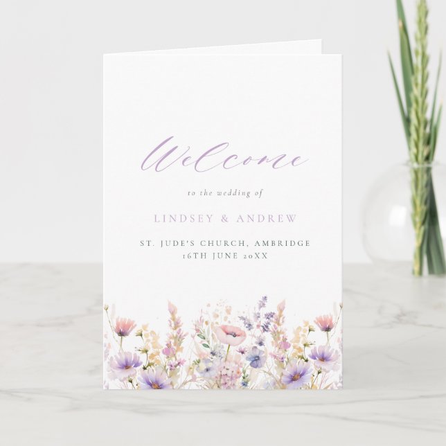 Lilac Lilac Wildflowers Folded Wedding Program (Front)