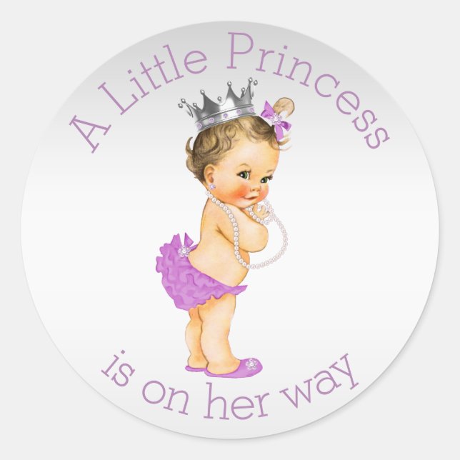 Lilac Little Princess Baby Shower Classic Round Sticker (Front)