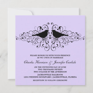 Lilac Love Bird Swirls Wedding Invitation