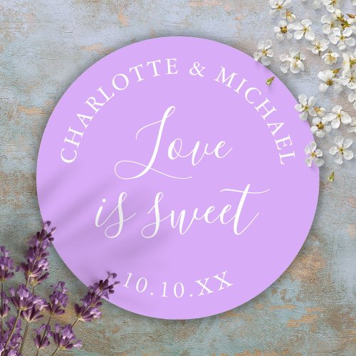 Lilac Love Is Sweet Wedding Favor  Classic Round Sticker