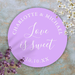 Lilac Love Is Sweet Wedding Favor  Classic Round Sticker