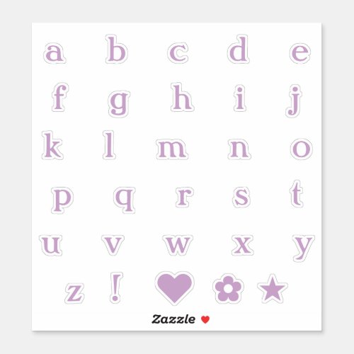  Lilac Lower Case Text Letters Alphabet Heart Star Sticker