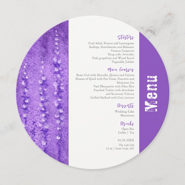 Lilac Lupines Wedding Circle Menu (Front)