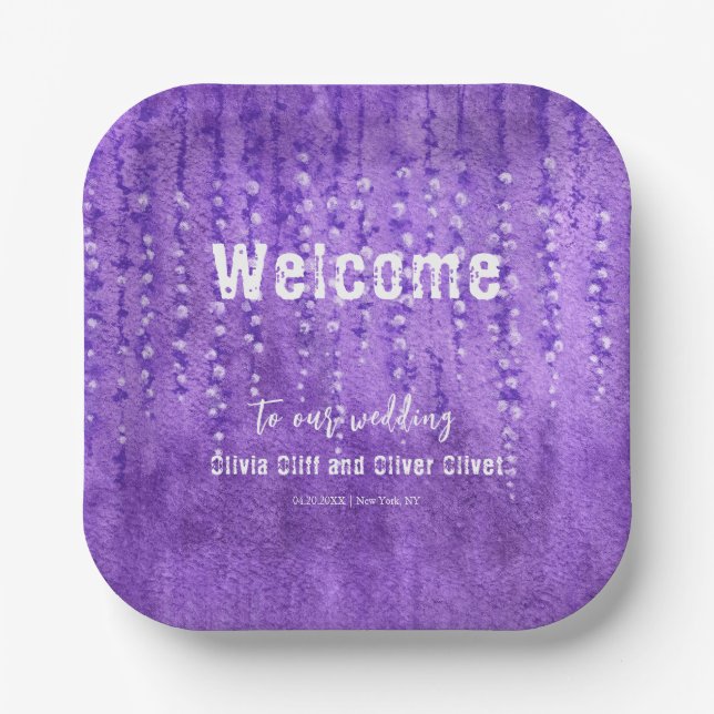 Lilac Lupines Wedding Welcome Paper Plates (Front)