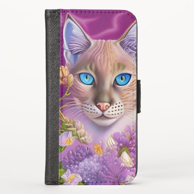 Lilac Lynx point Siamese cat in purple  iPhone Wallet Case (Front)