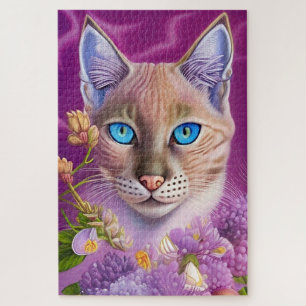Lilac Lynx point Siamese cat in purple Jigsaw Puzzle