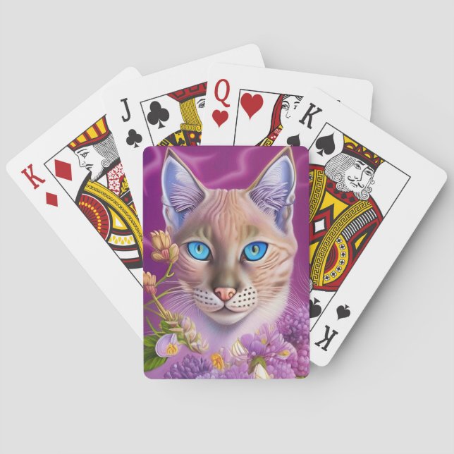 Lilac Lynx point Siamese cat in purple Poker Cards (Back)