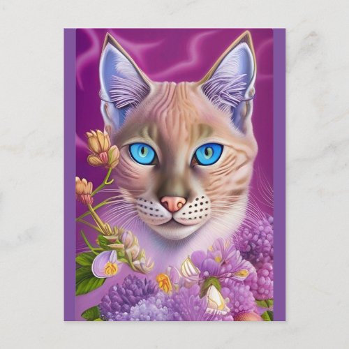 Lilac Lynx point Siamese cat in purple   Postcard
