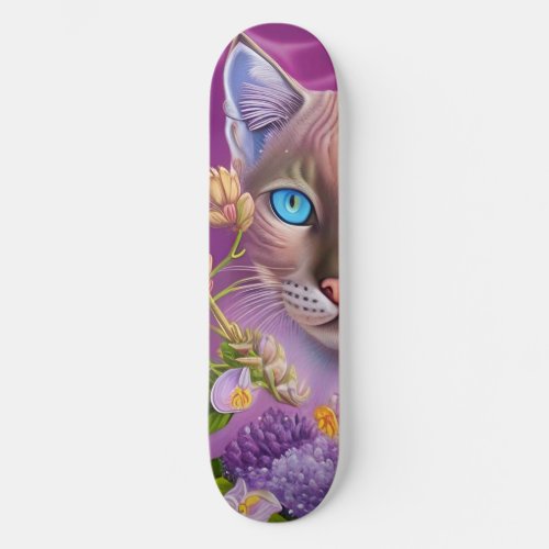 Lilac Lynx point Siamese cat in purple  Skateboard