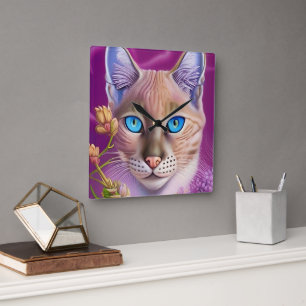 Lilac Lynx point Siamese cat in purple Square Wall Clock