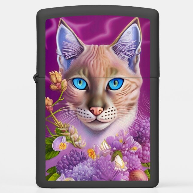 Lilac Lynx point Siamese cat in purple Zippo Lighter (Front)