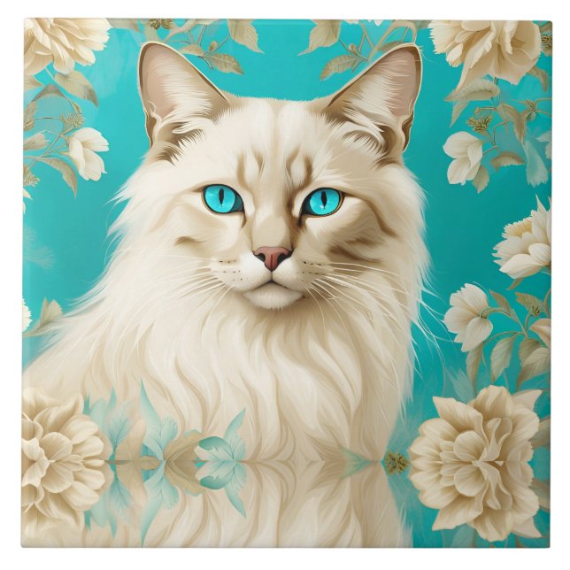 Lilac Lynx Point Siamese Portrait Art Birthday Ceramic Tile (Front)