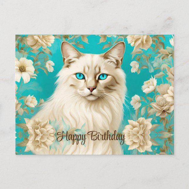 Lilac Lynx Point Siamese Portrait Art Birthday Postcard (Front)