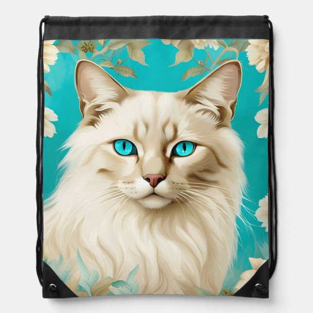 Lilac Lynx Point Siamese Portrait Art  Drawstring Bag (Front)