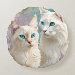 Lilac Lynx Point Siamese Portrait Art Round Pillow