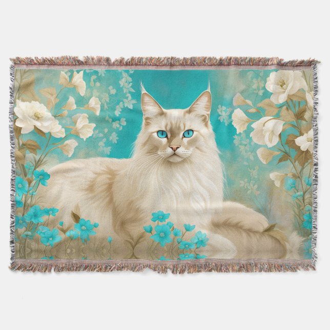 Lilac Lynx Point Siamese Portrait Art Throw Blanket (Front)
