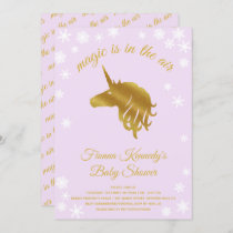 Lilac Magical Unicorn Winter Baby Shower Invitation
