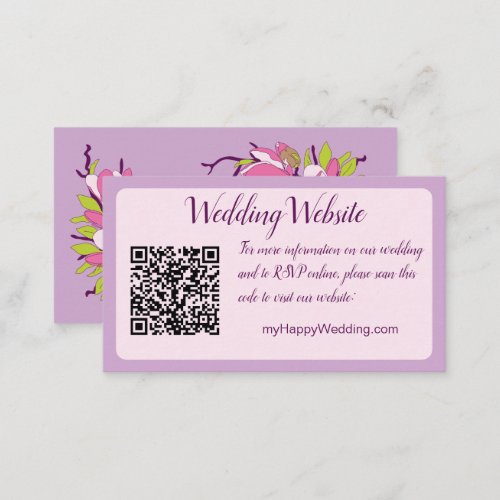 Lilac Magnolia QR code Wedding Website Enclosure Card