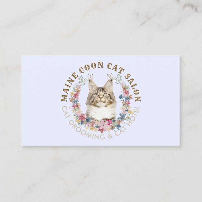 Lilac Maine Coon Cat Grooming Salon Pet Spa Business Card