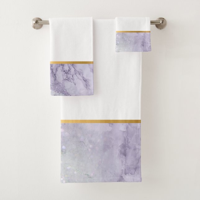 LILAC MARBLE GOLD BATHROOM TOWEL SET (Insitu)