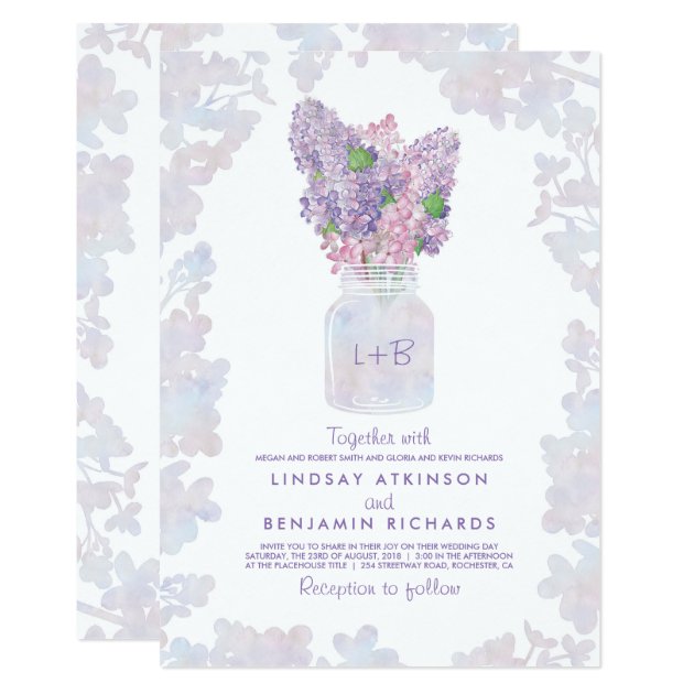 Lilac Mason Jar | Floral Watercolor Rustic Wedding Invitation