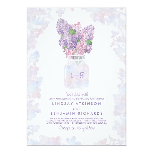Lilac Mason Jar | Floral Watercolor Rustic Wedding Invitation