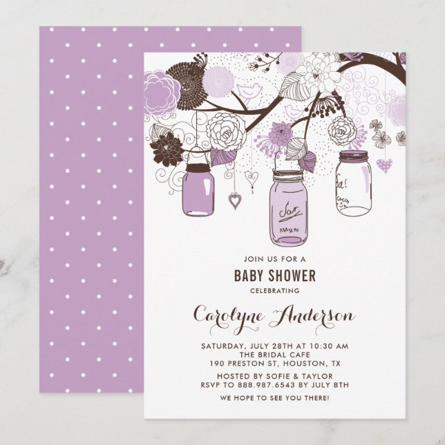Lilac Mason Jars and Flowers Baby Shower Invitation (Front/Back)