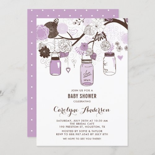 Lilac Mason Jars and Flowers Baby Shower Invitation