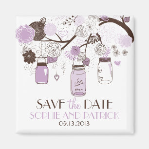 Lilac Mason Jars & Flowers Save the Date Magnet