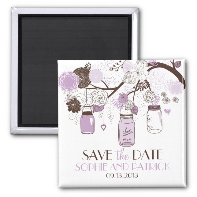 Lilac Mason Jars & Flowers Save the Date Magnet (Front)