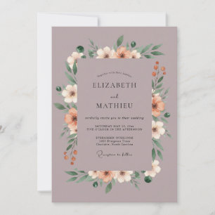 Lilac Mauve Apricot Peony Wedding Invitation