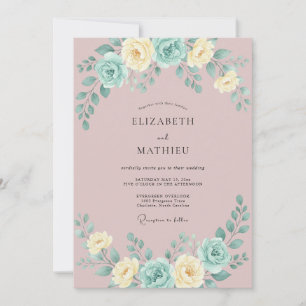 Lilac Mauve Aqua Peony Wedding Invitation
